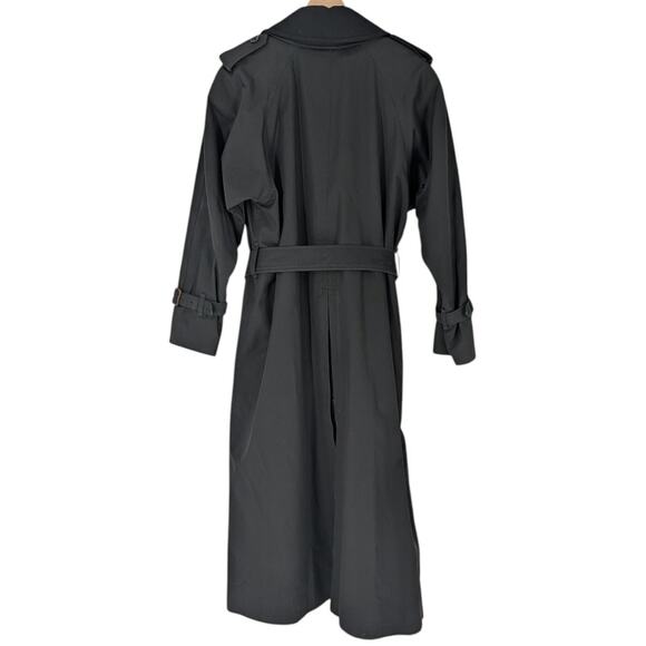 Burberry Black Trench Coat Nova Check Lined Belted Mid Length Wool Size L - Picture 5 of 9